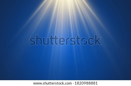 A bright light shining on a transparent background. Light rays emanating from a light source.