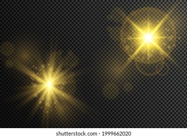 The bright light of the sun. Transparent sunlight. Special lens flare light effect. Front solar lens flare. 