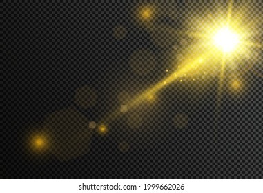 The bright light of the sun. Transparent sunlight. Special lens flare light effect. Front solar lens flare. 