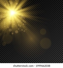 The bright light of the sun. Transparent sunlight. Special lens flare light effect. Front solar lens flare. 