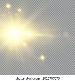 The bright light of the sun. Transparent sunlight. Front solar lens flare. 
