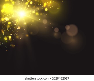 The bright light of the sun. Transparent sunlight. Front solar lens flare. 
