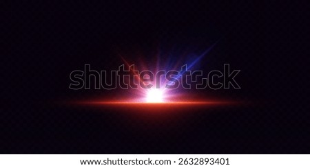A bright light that flashes red and blue and radiates rays.