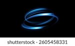 Bright light trail. Portal. Blue rotating light effect.