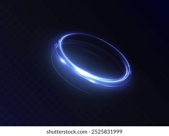 Bright light trail. Portal. Colorful rotating light effect on transparent background. Vector