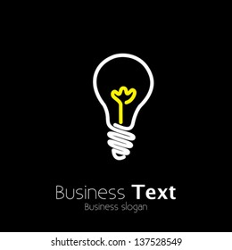 Bright Lightbulb Icon Symbol On Black Background- Vector Graphic. This Logo Template Represents Idea Generation, Innovative Mind, Genius Thinking, Creative Thought Process, Problem Solving, Etc