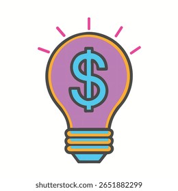 A bright lightbulb icon symbolizing a financial idea or success, with elements of money and growth. This isolated object on a transparent background is perfect for business  concepts.