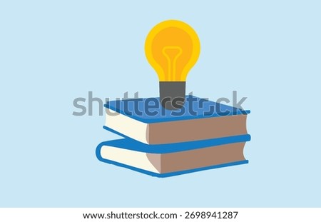 Bright Lightbulb on books Symbolizing Learning, Education, studying and Inspiration vector illustration
