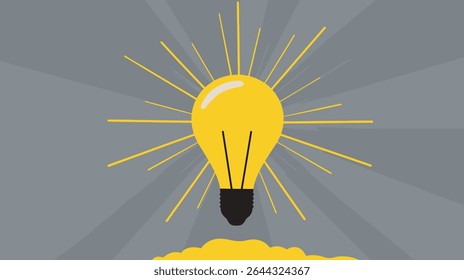 Bright lightbulb shines radiating energy gray background creative graphic