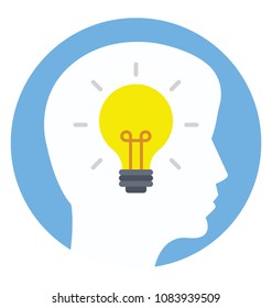 
Bright lightening bulb inside human head, concept of idea or brainstorming. 
