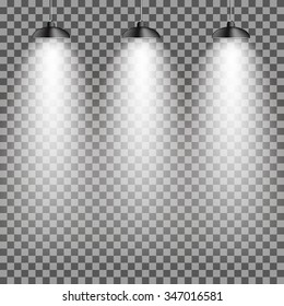 Bright with Lighting Spotlights Lamp with Transparent Effects on a Plaid Dark Background. . Empty Space for Your Text or Object. EPS10