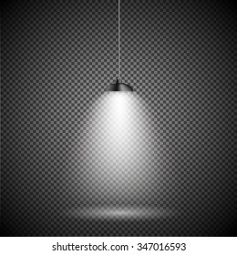 Bright with Lighting Spotlights Lamp with Transparent Effects on a Plaid Dark Background. . Empty Space for Your Text or Object. EPS10