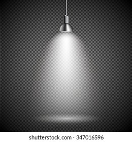 Bright with Lighting Spotlights Lamp with Transparent Effects on a Plaid Dark Background. . Empty Space for Your Text or Object. EPS10