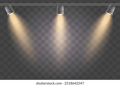 Bright lighting with spotlights. For product demonstration.Vector spotlights. Scene. Light effects.
