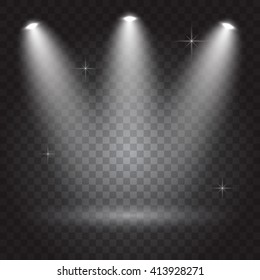 Bright lighting with spotlights, transparent effects on dark  background