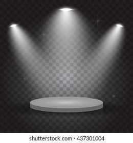 Bright lighting with spotlights, transparent effects on dark background, vector illustration