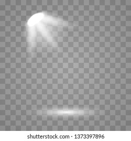 Bright lighting with spotlights.Scene illumination effects on checkered transparent background. Vector illustration EPS10.