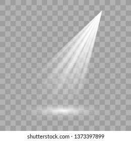 Bright lighting with spotlights.Scene illumination effects on checkered transparent background. Vector illustration EPS10.