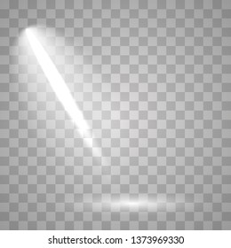 Bright lighting with spotlights.Scene illumination effects on checkered transparent background. Vector illustration EPS10.