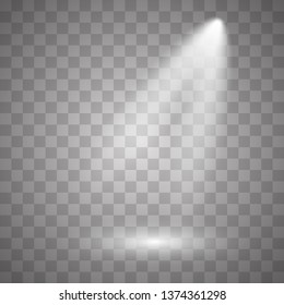 Bright lighting with spotlights.Scene illumination effects on checkered transparent background. Vector Spotlights. Light Effects