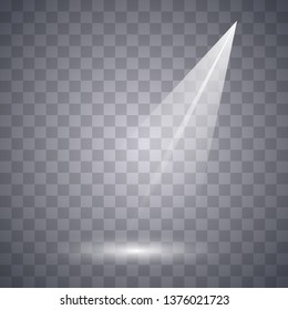 Bright lighting with spotlights.Scene illumination effects on checkered transparent background. Vector Spotlights. Light Effects