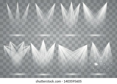 Bright lighting with spotlights.Scene illumination effects on transparent background. Vector illustration EPS10.