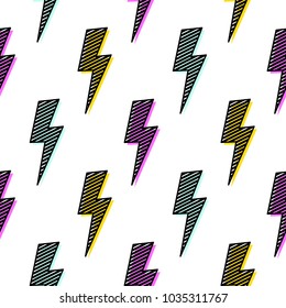 Bright lightning bolt seamless pattern fun design.