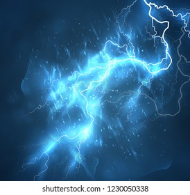 A bright lightning in the dark sky. Vector image