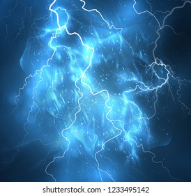 A bright lightning in the dark sky. Vector image