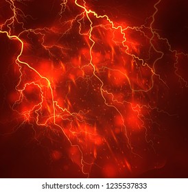 A bright lightning in the dark sky. Vector image