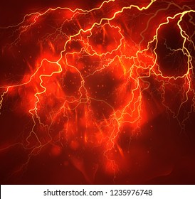 A bright lightning in the dark sky. Vector image