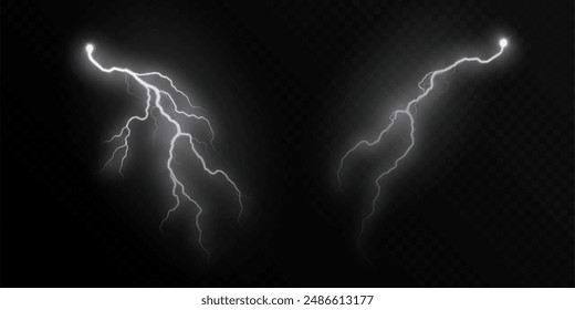 Bright lightning effect, lightning electric discharge, bright light effect PNG. Lightning energy discharge effect isolated on transparent background for web design and illustrations.	
