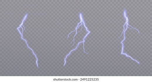 Bright lightning effect, lightning electric discharge, bright light effect PNG. Lightning energy discharge effect isolated on transparent background for web design and illustrations.