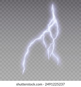 Bright lightning effect, lightning electric discharge, bright light effect PNG. Lightning energy discharge effect isolated on transparent background for web design and illustrations.