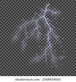 Bright lightning effect, lightning electric discharge, bright light effect PNG. Lightning energy discharge effect isolated on transparent background for web design and illustrations.