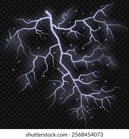 Bright lightning effect, lightning electric discharge, bright light effect PNG. Lightning energy discharge effect isolated on transparent background for web design and illustrations.