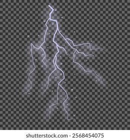 Bright lightning effect, lightning electric discharge, bright light effect PNG. Lightning energy discharge effect isolated on transparent background for web design and illustrations.