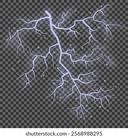 Bright lightning effect, lightning electric discharge, bright light effect PNG. Lightning energy discharge effect isolated on transparent background for web design and illustrations.