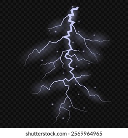 Bright lightning effect, lightning electric discharge, bright light effect PNG. Lightning energy discharge effect isolated on transparent background for web design and illustrations.