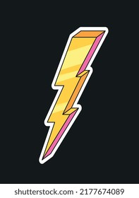 Bright Lightning Sticker. Design Elements For Social Networks. Electricity And Force, Speed Metaphor. Storm And Rain, Weather And Climate. Badge From 80s And 90s. Cartoon Flat Vector Illustration