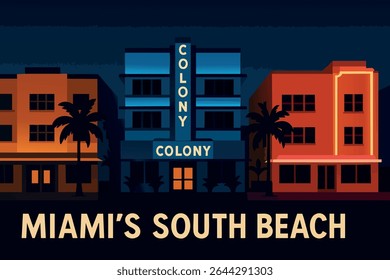 As luzes brilhantes e a arquitetura impressionante de South Beach, em Miami, ganham vida à noite, onde luzes de neon iluminam os famosos edifícios Art Deco