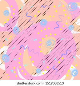 Bright lilac blue pink wavy lines and circles, modern pattern background for leaflets, posters, business cards. Music, youth concerts, store sales. Print for textiles, hoodies, accessories.