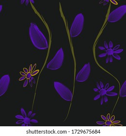 bright lilac yellow flowers on a dark background.seamless pattern.vector.