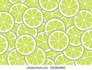 Bright lime slices vector background. Summer bright tropical fruit pattern. 