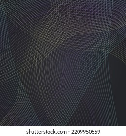 Bright Line Abstract Vector Black Background. Digital Flow Modern Backdrop. Curve Smooth Texture. Gradient Blend Music Banner.