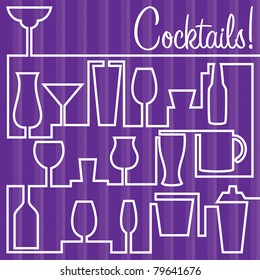 Bright line drawing cocktail card in vector format.