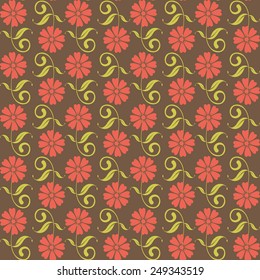 Bright line flowers with leafs seamless pattern , summer, spring floral design, vector illustration, decor background 