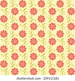 Bright line flowers with leafs seamless pattern , summer, spring floral design, vector illustration, decor background 