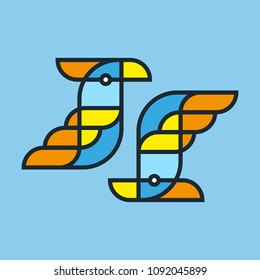 A bright linear illustration, a stylized parrot, can be used as a sign
