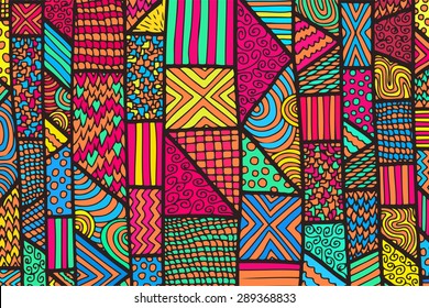Bright lines background with a lot of zentangle elements. Vector illustration can be used for backgrounds, web design, surface textures, textile desigh and other crafts.